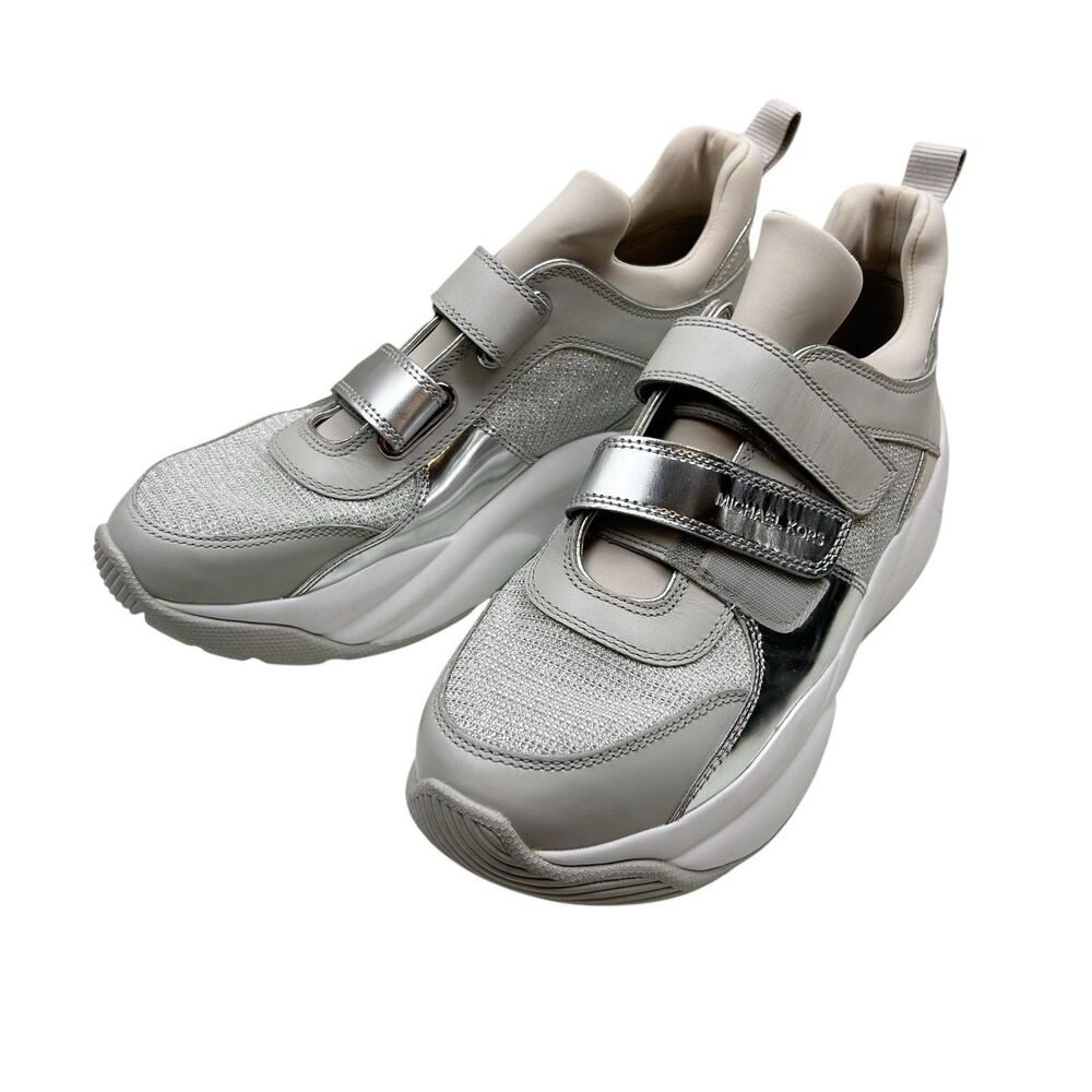 Michael Kors Keeley Trainer Sneakers Silver Slip On Shoes size 10
